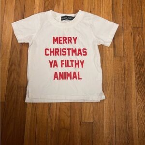 Lenox James 18/24 Merry Christmas Ya Filthy Animal' White Tee with Red Print